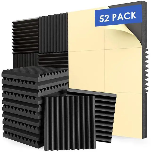 Main image of 52 Pack 1"×12"×12" Wedge Acoustic Foam Panels, High Density Soundproof Noise Cancelling Sound Absorbing Panels with Adhesive for Home Office Recording Studio