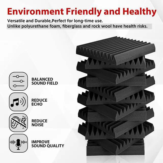 Alt view image 2 of 7 - 52 Pack 1"×12"×12" Wedge Acoustic Foam Panels, High Density Soundproof Noise Cancelling Sound Absorbing Panels with Adhesive for Home Office Recording Studio