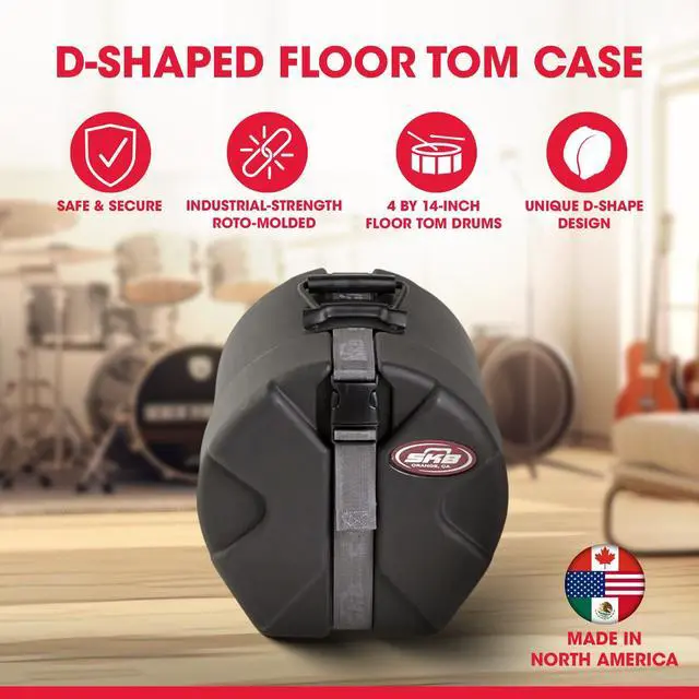 Alt view image 2 of 7 - 4" x 14" Snare Case with Padded Interior, D-Shaped Drum Design, and Molded in Feet for Upright Positioning and Stability, Black