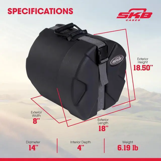 Alt view image 3 of 7 - 4" x 14" Snare Case with Padded Interior, D-Shaped Drum Design, and Molded in Feet for Upright Positioning and Stability, Black