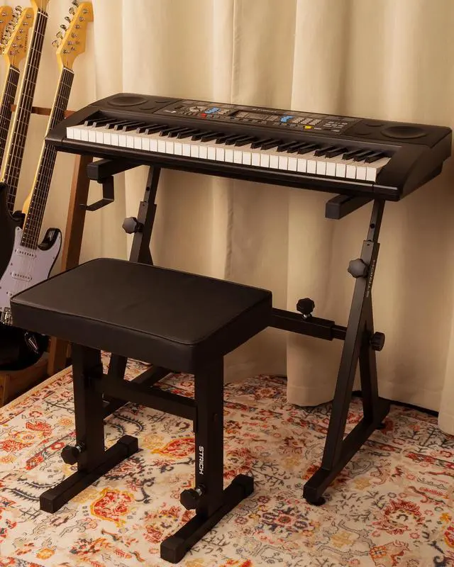 Alt view image 6 of 7 - Piano Keyboard Stand Stool Set, Portable Heavy Duty Stand for 54-88 Key Electric Digital Pianos & Adjustable Piano Bench, Chair, Black, SKT-02 & SPB-M50