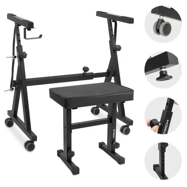 Alt view image 7 of 7 - Piano Keyboard Stand Stool Set, Portable Heavy Duty Stand for 54-88 Key Electric Digital Pianos & Adjustable Piano Bench, Chair, Black, SKT-02 & SPB-M50