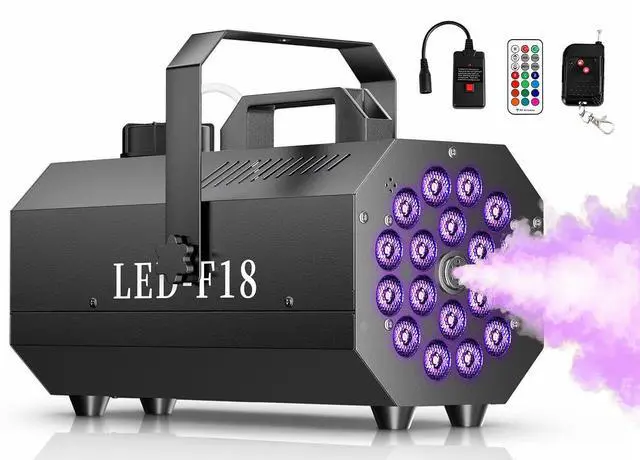 Main image of 1200W Fog Machine, 6000CFM Smoke Machine with 18 LED Lights, 13 Colorful LED Lights Effect, Wired And Wireless Remote Controls, Ideal for Indoor, Outdoor, Wedding, Halloween Parties and DJ Stage