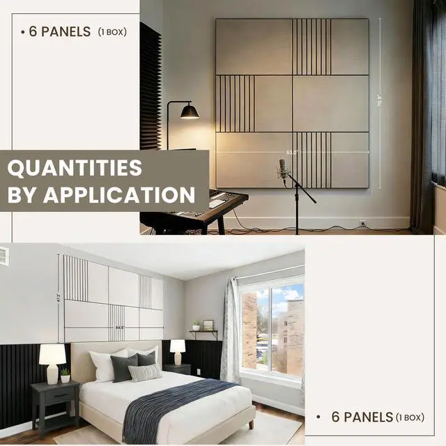 Alt view image 5 of 7 - Acoustic Wall Panels 6-Pack 32"x24", Sound Dampening 4x8ft Panels | 3D Carved Pattern Sound Proof High Density Sound Absorbing Modern Decorative for Studio Office Home, covering up to 31 sq ft