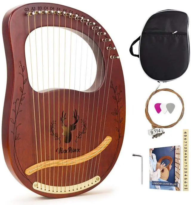 Main image of Lyre Harp, 16-String Mahogany Lyra Harp Kit, Stringed Musical Instruments with Tuning Wrench Bag Instructions Extra Strings for Beginners Adults
