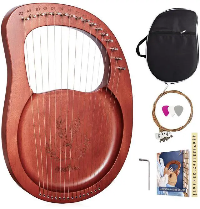 Main image of Lyre Harp, 16-String Mahogany Lyra Harp Kit, Stringed Musical Instruments with Tuning Wrench Bag Instructions Extra Strings for Beginners Adults