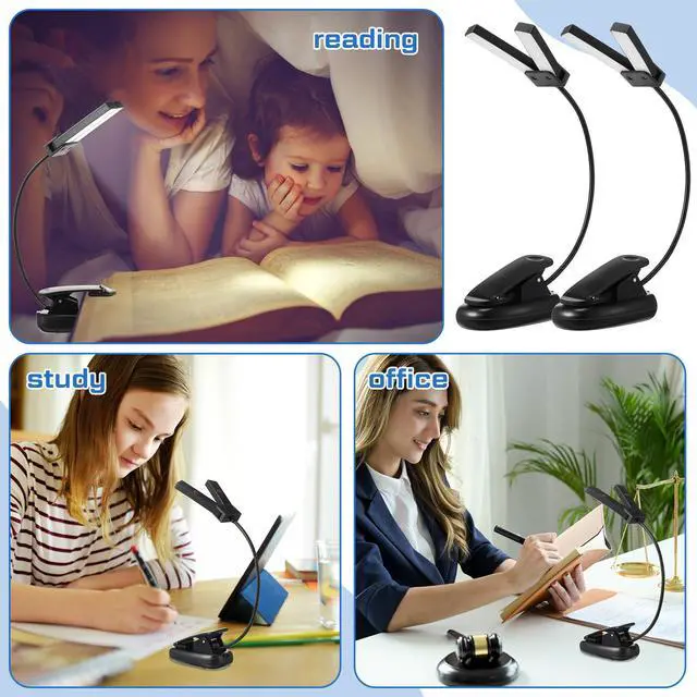 Alt view image 6 of 6 - 12 Pcs Music Stand Lights Clip on Reading Lights,Double-lamp Style | Dual Heads, Book Light in Bed, USB and AAA Battery Operated, LED Lamp, 3 Brightness Level, for Musician, Battery Not Included