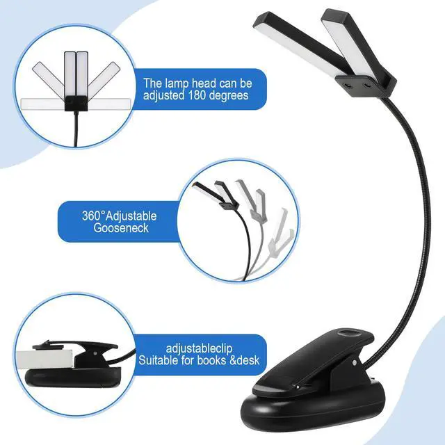 Alt view image 5 of 6 - 12 Pcs Music Stand Lights Clip on Reading Lights,Double-lamp Style | Dual Heads, Book Light in Bed, USB and AAA Battery Operated, LED Lamp, 3 Brightness Level, for Musician, Battery Not Included