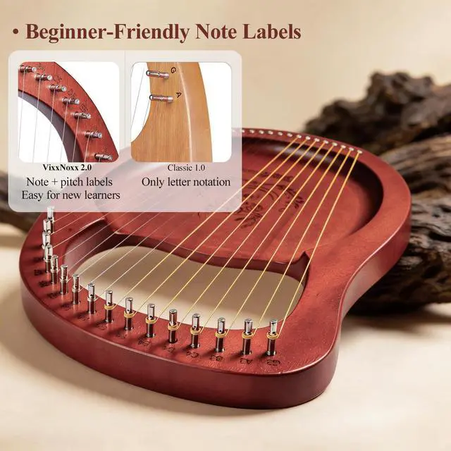 Alt view image 4 of 7 - Lyre Harp, 16-String Mahogany Lyra Harp Kit, Stringed Musical Instruments with Tuning Wrench Bag Instructions Extra Strings for Beginners Adults