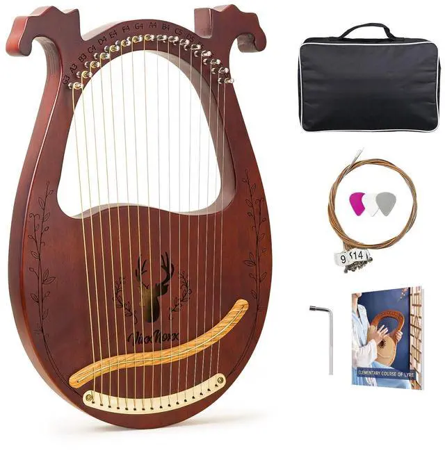Main image of Lyre Harp, 16-String Mahogany Lyra Harp Kit, Stringed Musical Instruments with Tuning Wrench Bag Instructions Extra Strings for Beginners Adults