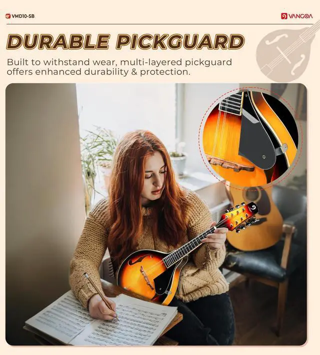 Alt view image 6 of 7 - Mandolin Musical Instrument A Style, Acoustic Mandolin Instrument Kit Italian 8 String for Professional Beginners Adults Teens Youth Kids, Sunburst, Glossy