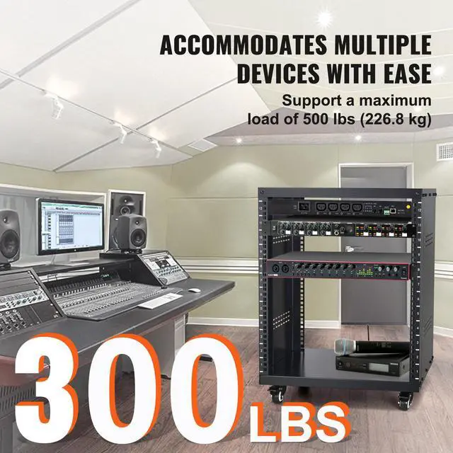 Alt view image 3 of 7 - 12U AV Rack Stand with Caster Wheels, Component Rack Cabinet Recording Studio Racks, Removable Side Panels, Universal Network Server Case, Special Vents for 19'' Audio Video Rack Mounting