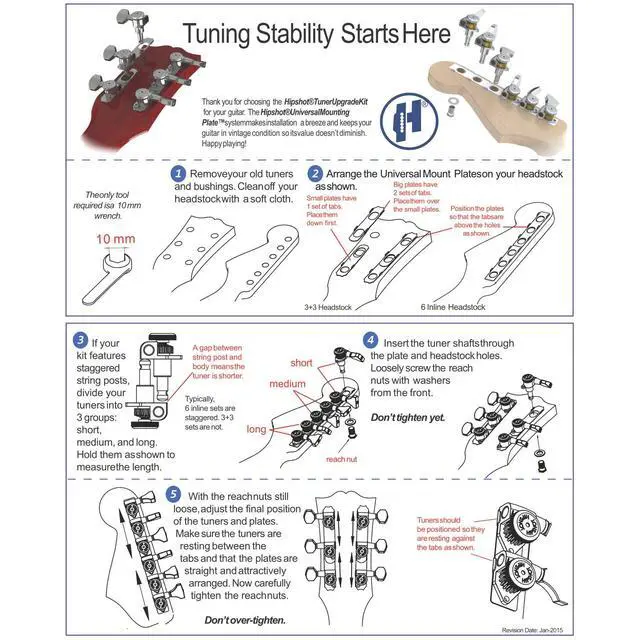 Alt view image 5 of 6 - Guitar Tuner Upgrade Kit (6 Inline Headstocks) Grip-Lock Closed Bass Side Chrome Non Staggered - 6K1EL0C Bundle with a Polishing Cloth