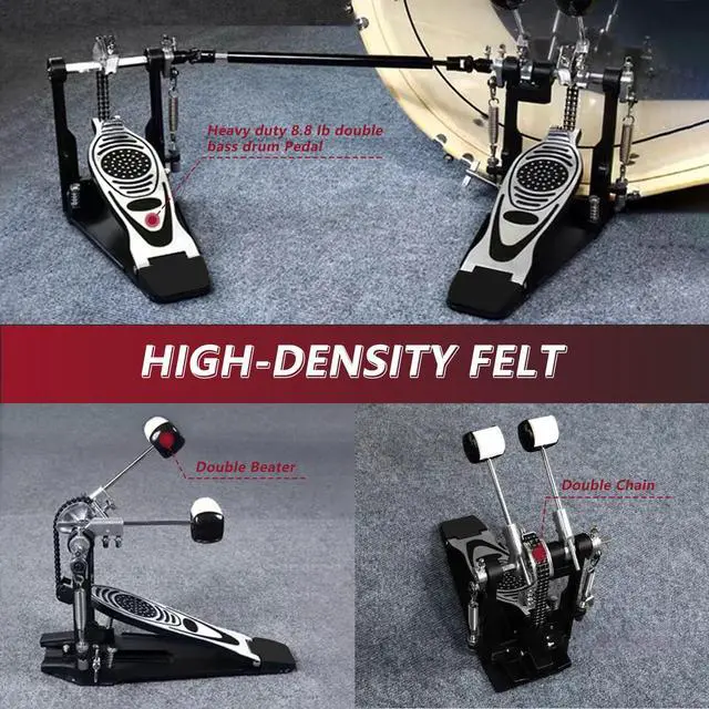 Alt view image 6 of 7 - Double Bass Drum Pedal, Double Chain Drive Kick Pedal with Adjustable Beater | Durable Metal Frame, Adjustable Tension and Beater for Customized Control, Fits Drum Sets and Electronic Drums