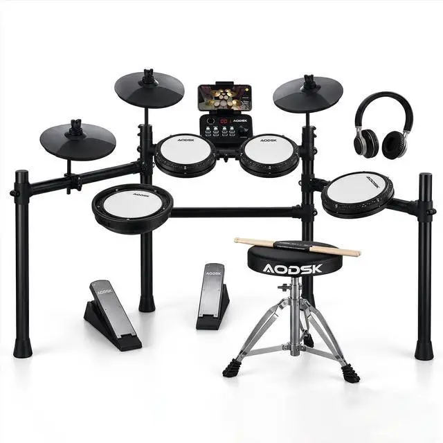 Main image of Electronic Drum Set, Professional Mesh Drum Pads, Upgraded Sound Module 260 sounds/30 Kits/20 Songs,Includes Sticks,Headphones,drum throne (2026 New Upgraded)