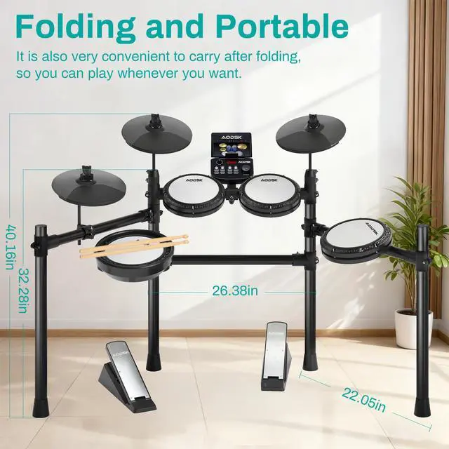 Alt view image 3 of 7 - Electronic Drum Set, Professional Mesh Drum Pads, Upgraded Sound Module 260 sounds/30 Kits/20 Songs,Includes Sticks,Headphones,drum throne (2026 New Upgraded)