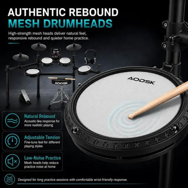 Alt view image 4 of 7 - Electronic Drum Set, Professional Mesh Drum Pads, Upgraded Sound Module 260 sounds/30 Kits/20 Songs,Includes Sticks,Headphones,drum throne (2026 New Upgraded)
