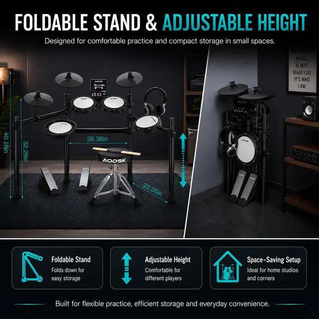 Alt view image 6 of 7 - Electronic Drum Set, Professional Mesh Drum Pads, Upgraded Sound Module 260 sounds/30 Kits/20 Songs,Includes Sticks,Headphones,drum throne (2026 New Upgraded)