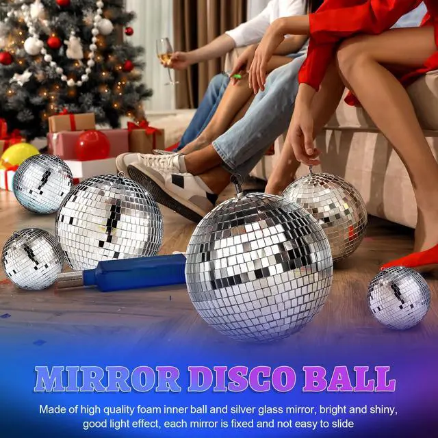 Alt view image 2 of 6 - 17 Pcs Disco Ball Decor: Mini Large Assorted Size Hanging Mirror Disco Ball Sets - Silver Party Ornaments for Stage Club Prom Props 70s Weddings Dance Music Birthday(12, 8, 6, 4, 3.2 Inch)