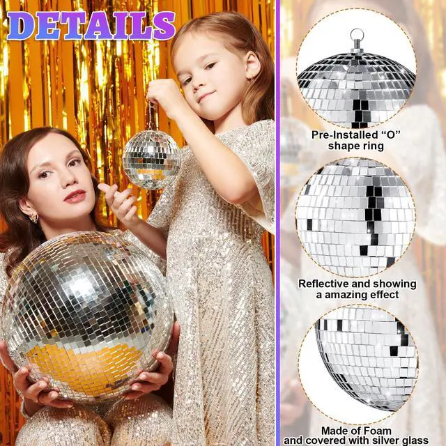 Alt view image 4 of 6 - 17 Pcs Disco Ball Decor: Mini Large Assorted Size Hanging Mirror Disco Ball Sets - Silver Party Ornaments for Stage Club Prom Props 70s Weddings Dance Music Birthday(12, 8, 6, 4, 3.2 Inch)