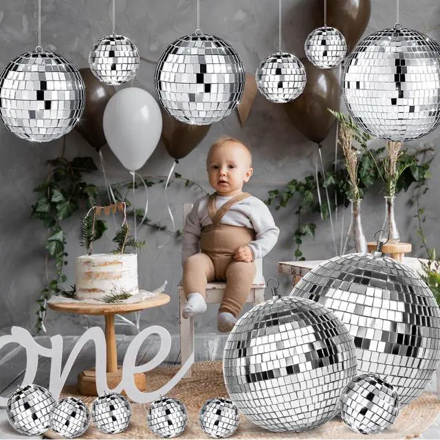 Alt view image 6 of 6 - 17 Pcs Disco Ball Decor: Mini Large Assorted Size Hanging Mirror Disco Ball Sets - Silver Party Ornaments for Stage Club Prom Props 70s Weddings Dance Music Birthday(12, 8, 6, 4, 3.2 Inch)