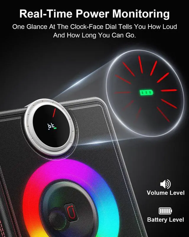 Alt view image 3 of 7 - Karaoke Machine with 2 Wireless Microphones, Bluetooth Party Speaker | Powerful Bass & Clear Vocals for Karaoke, 24H Portable Entertainment, Rhythm-Synced LED Party Lights, Classic Premium Finish