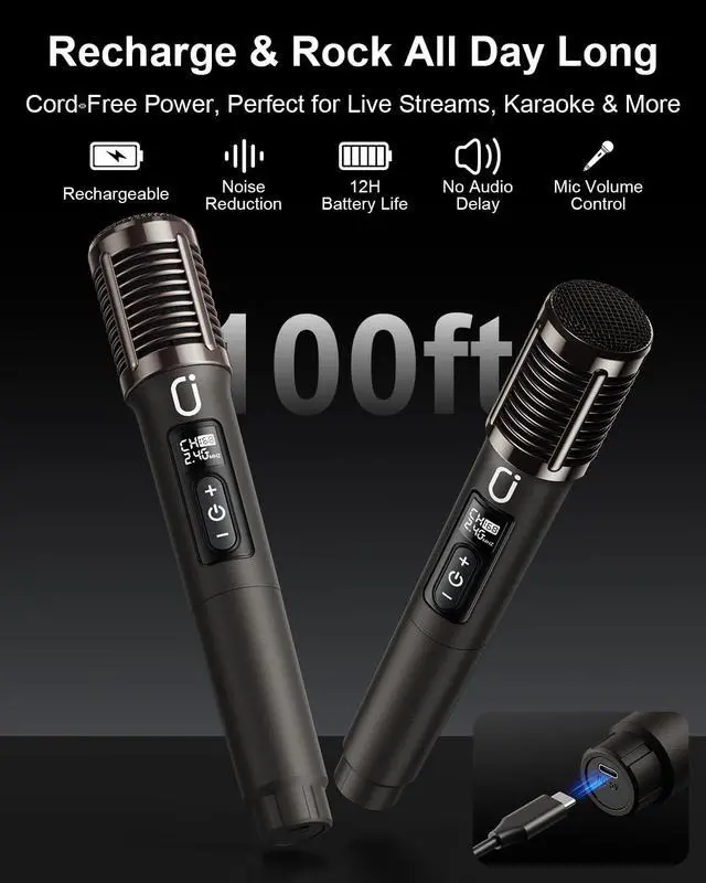 Alt view image 4 of 7 - Karaoke Machine with 2 Wireless Microphones, Bluetooth Party Speaker | Powerful Bass & Clear Vocals for Karaoke, 24H Portable Entertainment, Rhythm-Synced LED Party Lights, Classic Premium Finish