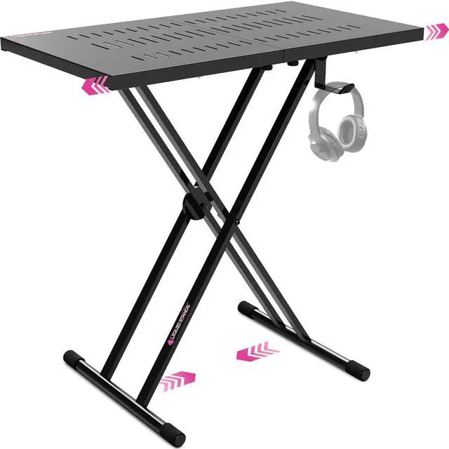 Main image of Expandable DJ Table Stand Portable Audio Mixer Stand - DJ Stand for Laptop & Controller - Midi Keyboard Stand & Synth Stand - DJ Booth Portable X Style Keyboard Stand & Tabletop DJ Desk