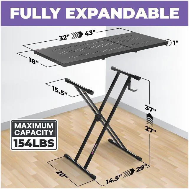 Alt view image 2 of 6 - Expandable DJ Table Stand Portable Audio Mixer Stand - DJ Stand for Laptop & Controller - Midi Keyboard Stand & Synth Stand - DJ Booth Portable X Style Keyboard Stand & Tabletop DJ Desk