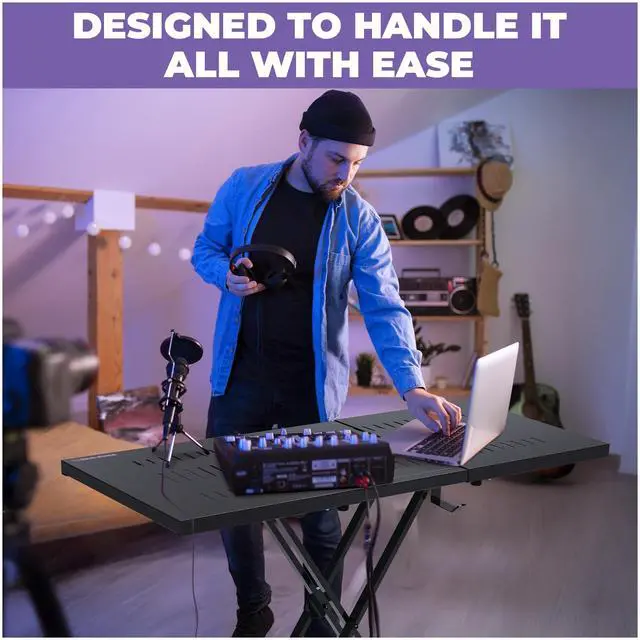 Alt view image 6 of 6 - Expandable DJ Table Stand Portable Audio Mixer Stand - DJ Stand for Laptop & Controller - Midi Keyboard Stand & Synth Stand - DJ Booth Portable X Style Keyboard Stand & Tabletop DJ Desk