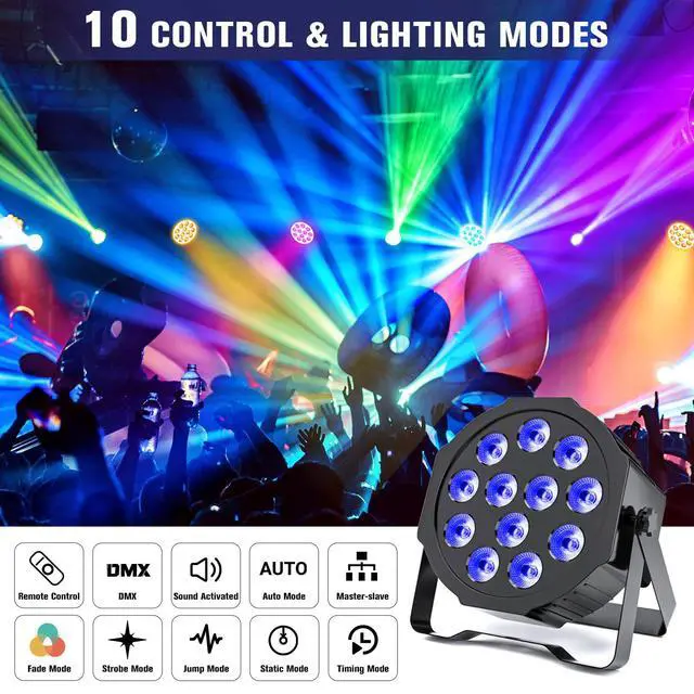 Alt view image 3 of 6 - Rechargeable Par Lights Uplights RGBWA+UV 6-in-1 LED Battery Powered Stage Lights with Remote & DMX Control, Sound Activated for Festivals, Weddings, Bars, Churches, DJ