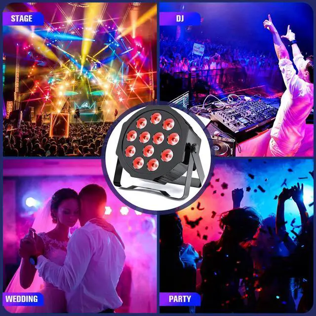 Alt view image 6 of 6 - Rechargeable Par Lights Uplights RGBWA+UV 6-in-1 LED Battery Powered Stage Lights with Remote & DMX Control, Sound Activated for Festivals, Weddings, Bars, Churches, DJ