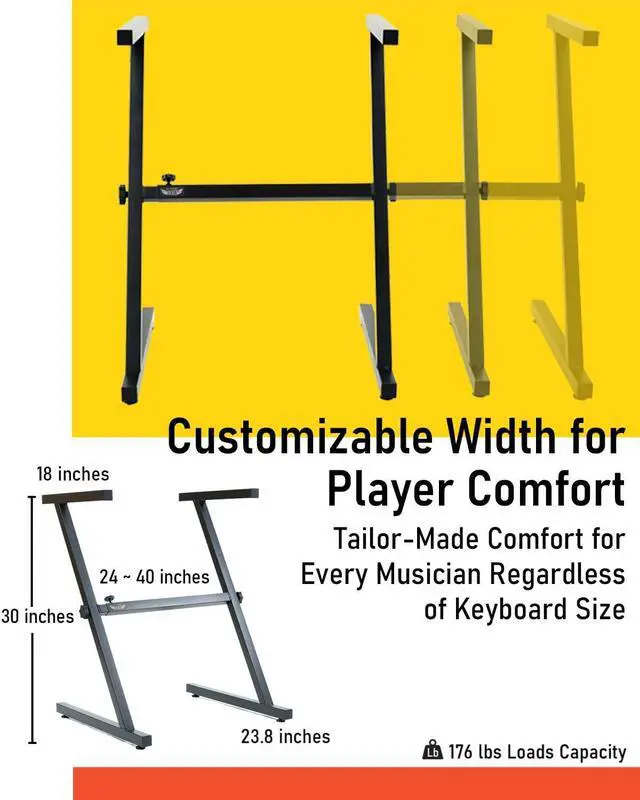 Alt view image 2 of 7 - Z-Style Keyboard Stand, Adjustable Width for 61/88 Key Keyboards, Sturdy & Durable Digital Piano Stand, Easy Storage, Sleek Black