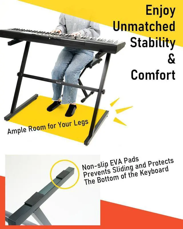 Alt view image 4 of 7 - Z-Style Keyboard Stand, Adjustable Width for 61/88 Key Keyboards, Sturdy & Durable Digital Piano Stand, Easy Storage, Sleek Black
