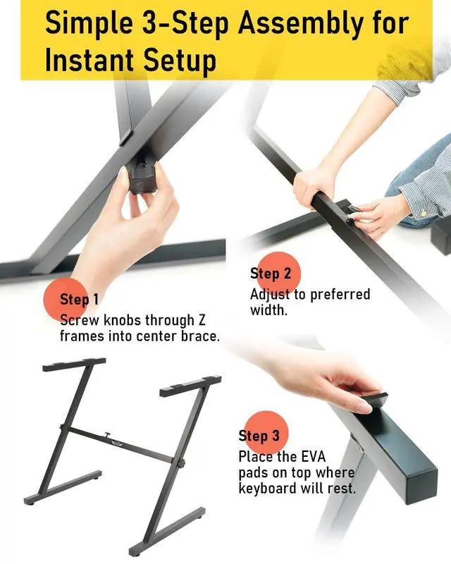 Alt view image 5 of 7 - Z-Style Keyboard Stand, Adjustable Width for 61/88 Key Keyboards, Sturdy & Durable Digital Piano Stand, Easy Storage, Sleek Black