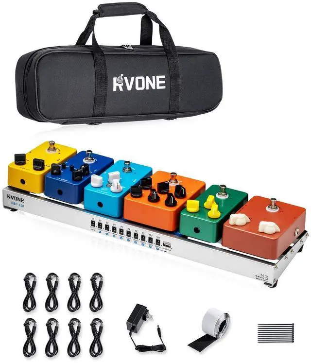 Main image of Guitar Pedal Board with Built-in Power Supply, Aluminum Alloy Portable Pedalboard with Bag, Pedal Cables, Hook&Loop (19.09x5.11")