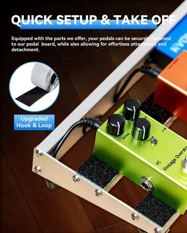 Alt view image 2 of 7 - Guitar Pedal Board with Built-in Power Supply, Aluminum Alloy Portable Pedalboard with Bag, Pedal Cables, Hook&Loop (19.09x5.11")