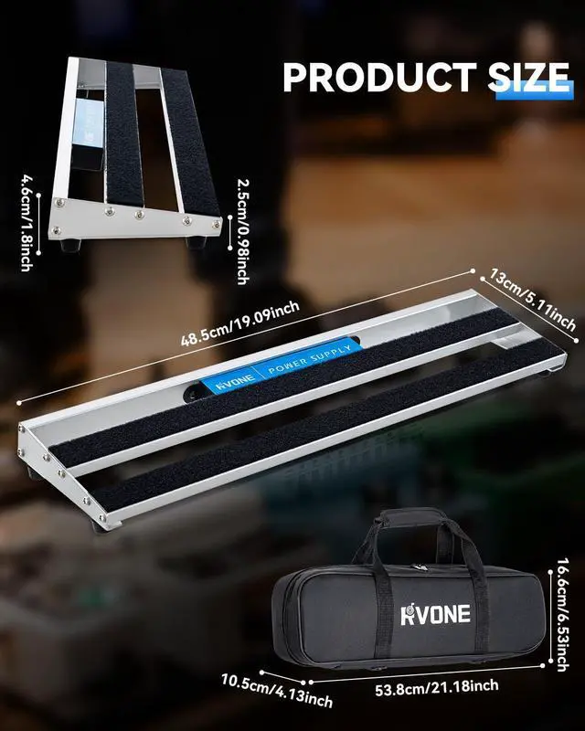 Alt view image 5 of 7 - Guitar Pedal Board with Built-in Power Supply, Aluminum Alloy Portable Pedalboard with Bag, Pedal Cables, Hook&Loop (19.09x5.11")