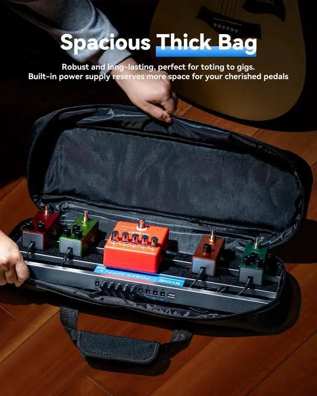 Alt view image 6 of 7 - Guitar Pedal Board with Built-in Power Supply, Aluminum Alloy Portable Pedalboard with Bag, Pedal Cables, Hook&Loop (19.09x5.11")
