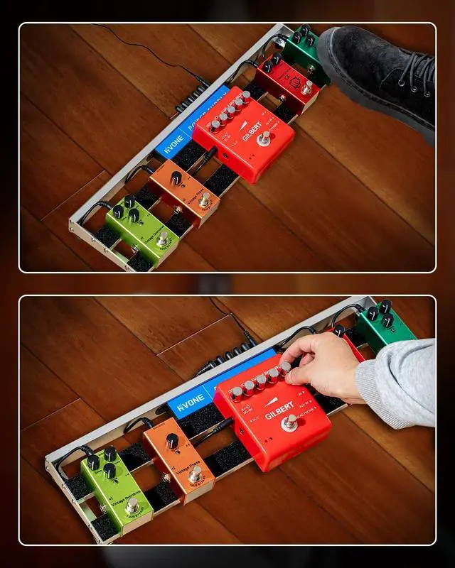 Alt view image 7 of 7 - Guitar Pedal Board with Built-in Power Supply, Aluminum Alloy Portable Pedalboard with Bag, Pedal Cables, Hook&Loop (19.09x5.11")