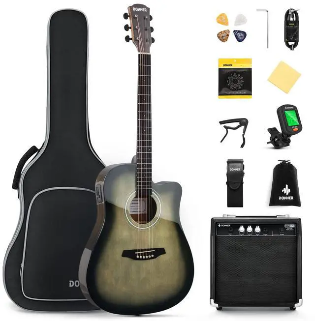 Main image of Acoustic Electric Guitar Full Size Kit for Beginner Intermediate with Amplifier Capo Pick Tuner Strings Strap - 41 Inch