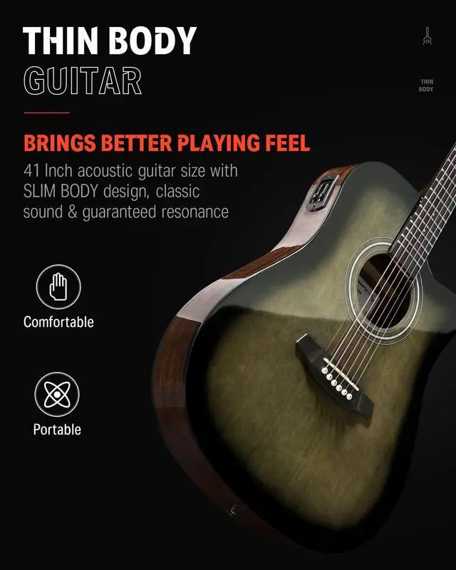 Alt view image 2 of 7 - Acoustic Electric Guitar Full Size Kit for Beginner Intermediate with Amplifier Capo Pick Tuner Strings Strap - 41 Inch