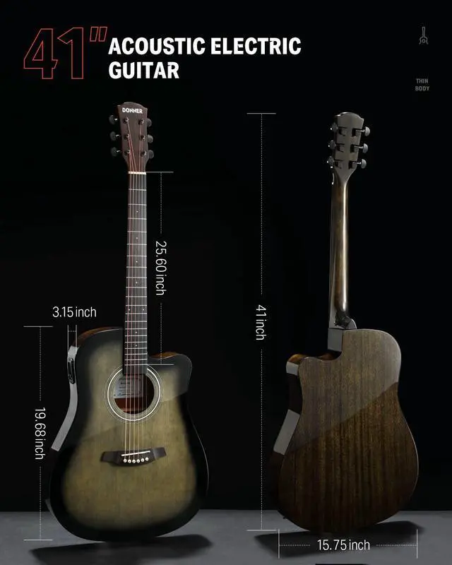 Alt view image 3 of 7 - Acoustic Electric Guitar Full Size Kit for Beginner Intermediate with Amplifier Capo Pick Tuner Strings Strap - 41 Inch