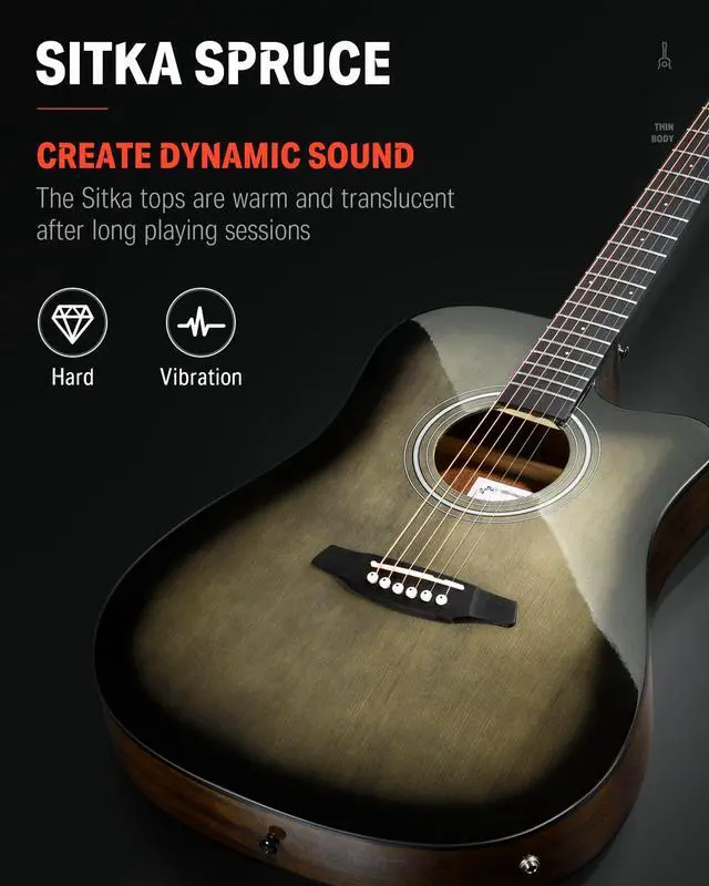 Alt view image 5 of 7 - Acoustic Electric Guitar Full Size Kit for Beginner Intermediate with Amplifier Capo Pick Tuner Strings Strap - 41 Inch