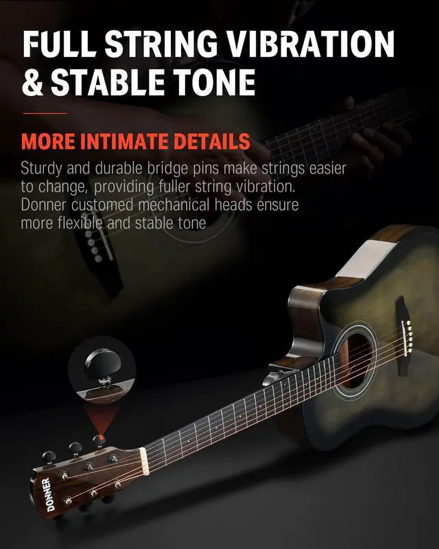 Alt view image 4 of 7 - Acoustic Electric Guitar Full Size Kit for Beginner Intermediate with Amplifier Capo Pick Tuner Strings Strap - 41 Inch