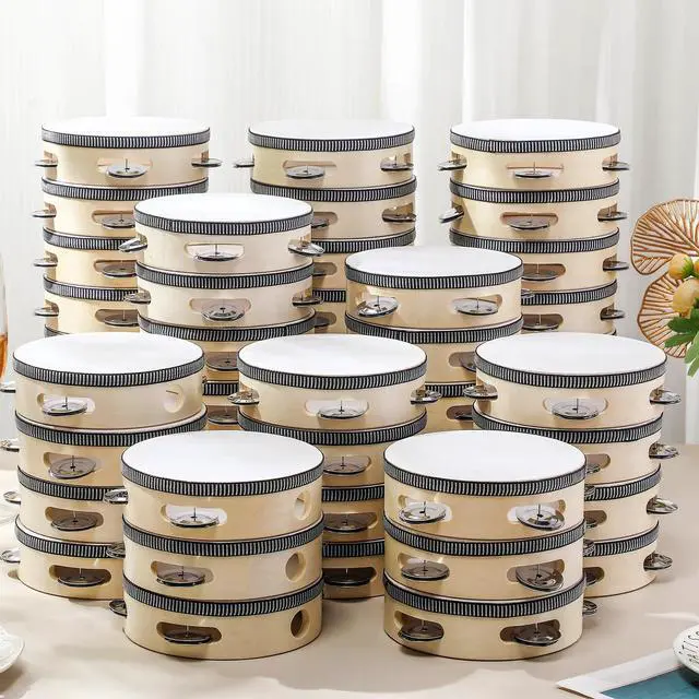 Alt view image 3 of 7 - 100 Pcs 4 Inch Wedding Tambourine Bulk Drum for Adults Hand Held Percussion Gift Wood Metal Jingles Musical Educational Drum Instrument for Church Wedding Party Favor