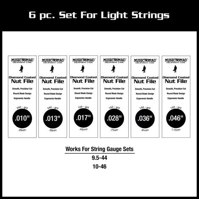 Alt view image 2 of 6 - 6 pc. Electric Guitar Diamond Coated Nut File Set - Light Strings (.010, 013, 017, 028, 036, 046) (MN668)