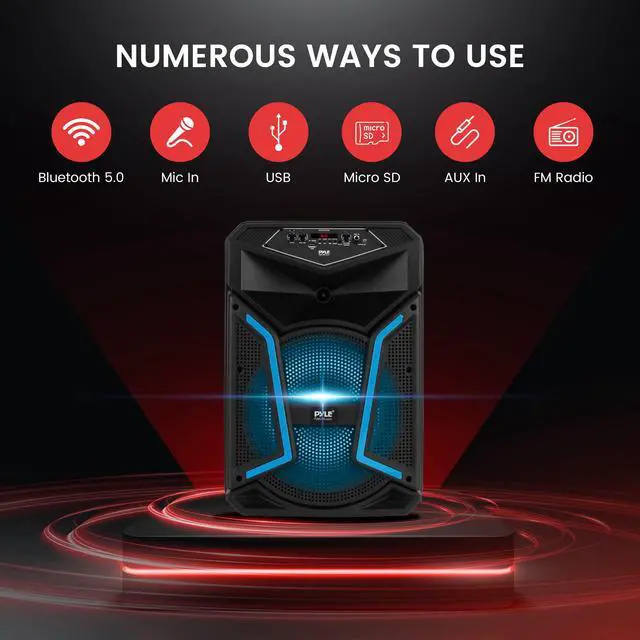 Alt view image 3 of 7 - Portable Bluetooth PA Speaker System - 800W Outdoor Bluetooth Speaker Portable PA System w/ Microphone In, Party Lights, MP3/USB, FM Radio, Rolling Wheels - Mic, Remote - PPHP122SM,Black
