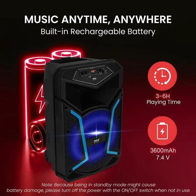 Alt view image 5 of 7 - Portable Bluetooth PA Speaker System - 800W Outdoor Bluetooth Speaker Portable PA System w/ Microphone In, Party Lights, MP3/USB, FM Radio, Rolling Wheels - Mic, Remote - PPHP122SM,Black