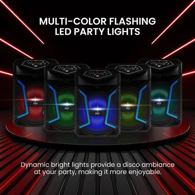 Alt view image 4 of 7 - Portable Bluetooth PA Speaker System - 800W Outdoor Bluetooth Speaker Portable PA System w/ Microphone In, Party Lights, MP3/USB, FM Radio, Rolling Wheels - Mic, Remote - PPHP122SM,Black